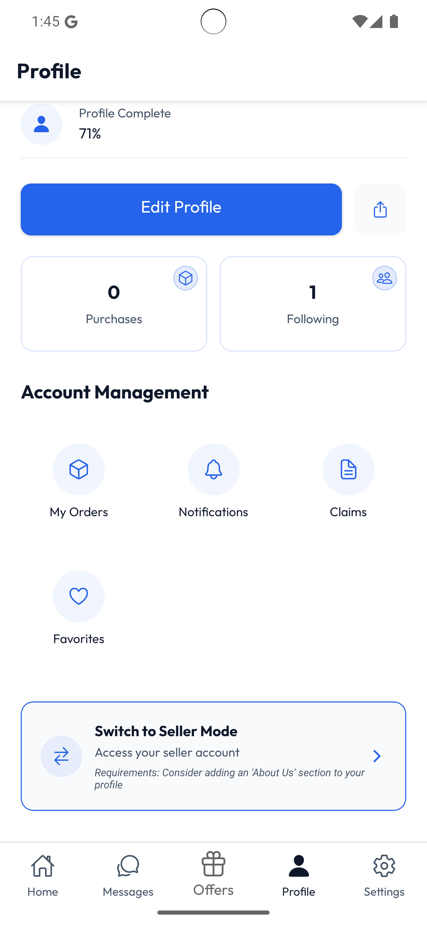 Buyer profile screen 2